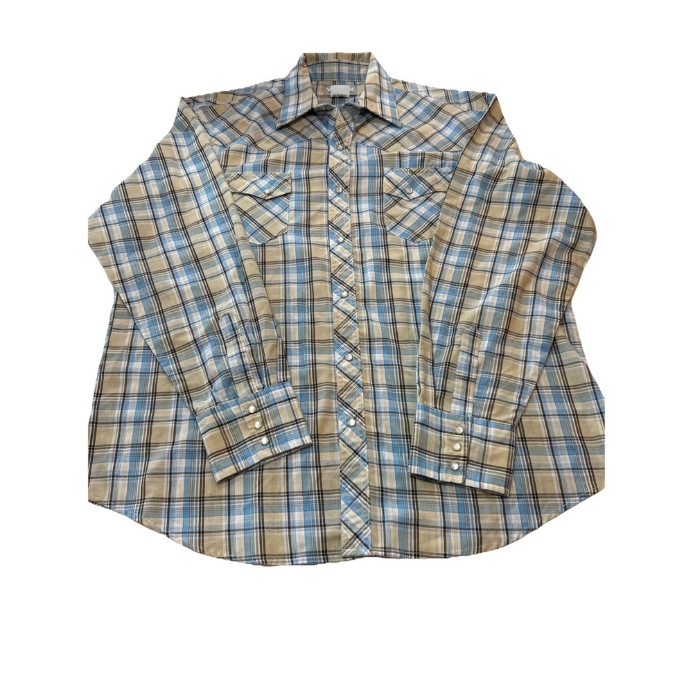 Wranglers Wrancher Pearl Snap Button Up Plaid Long Sleeve Shirt Men's Size XL‎